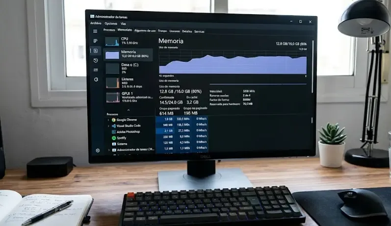 Captura del Administrador de tareas de Windows mostrando el uso de memoria RAM