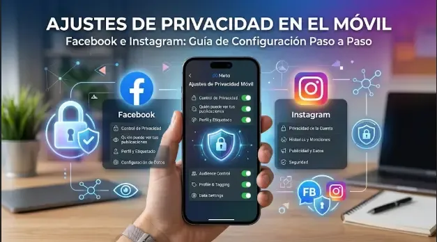 Menú de configuración de privacidad en la app móvil de Facebook, mostrando opciones como "Quién puede ver mis publicaciones" y "Cómo te pueden encontrar"