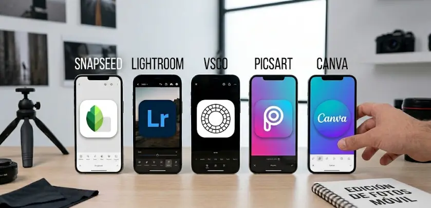Descubre las mejores apps gratis para editar fotos en tu móvil. Comparativa real de Snapseed, Lightroom, VSCO y más. Cuál elegir según lo que busques.