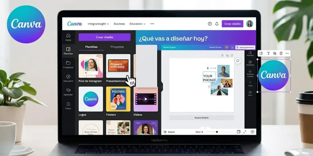 Interfaz principal de Canva mostrando plantillas y editor