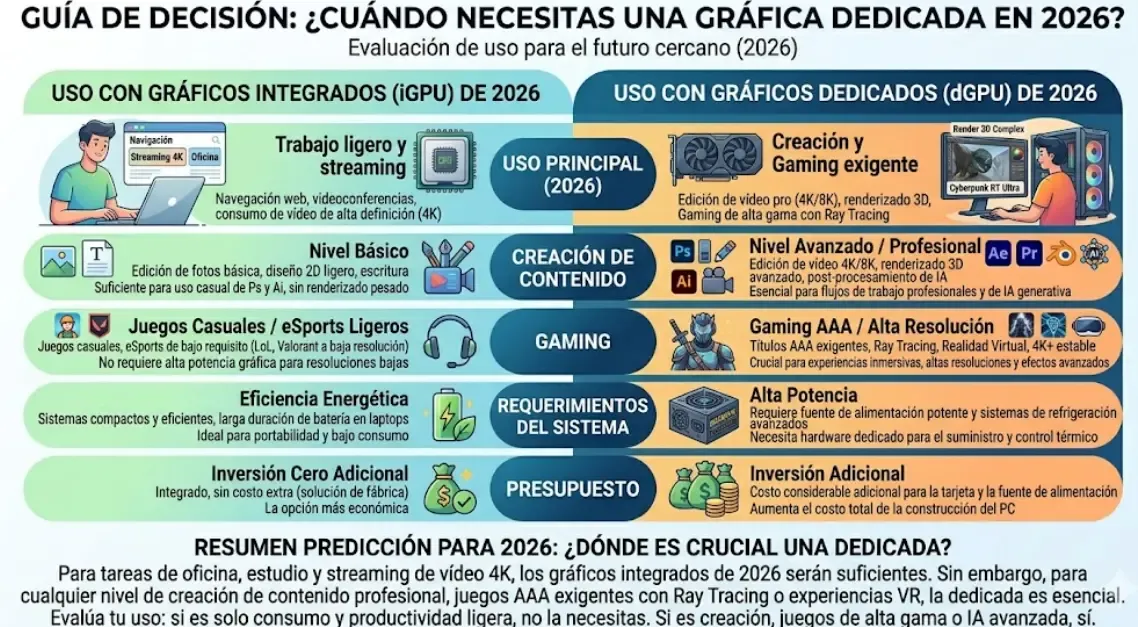 Cuándo necesitas una tarjeta gráfica dedicada según tu uso en 2026