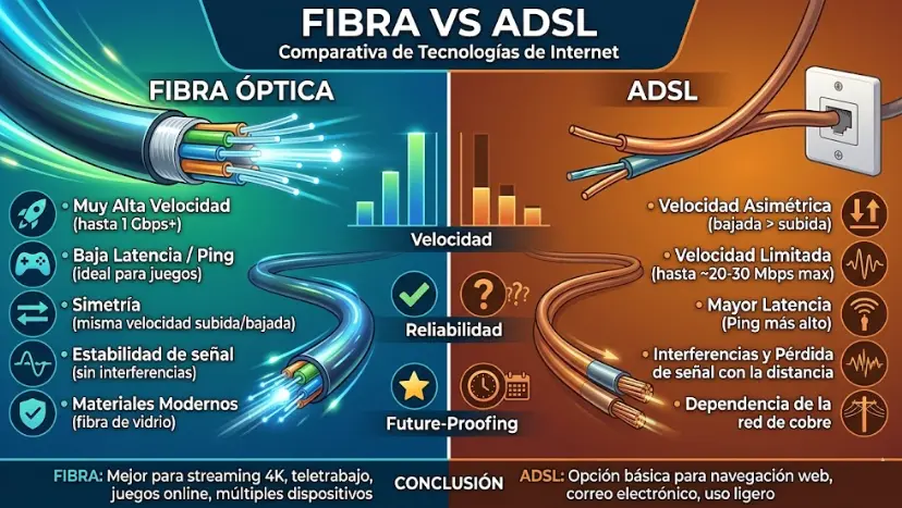 ¿Qué es la Fibra Óptica y en qué se diferencia del ADSL? (Guía 2026)