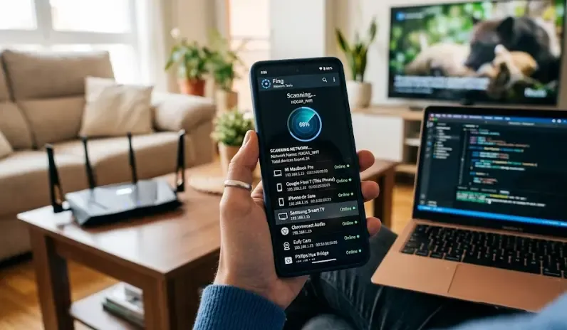 App Fing escaneando la red WiFi en un móvil