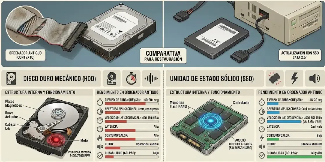 Comparativa disco duro mecánico vs SSD para ordenador antiguo