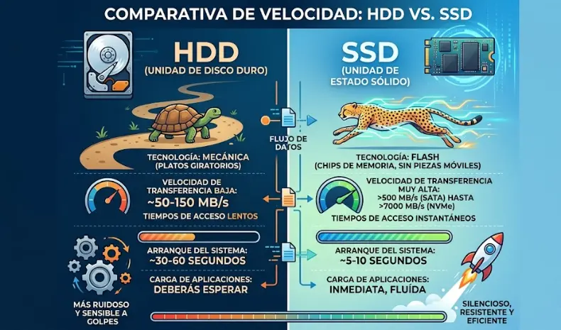HDD vs SSD: cuál elegir en 2026, diferencias reales y por qué un SSD puede revivir tu ordenador