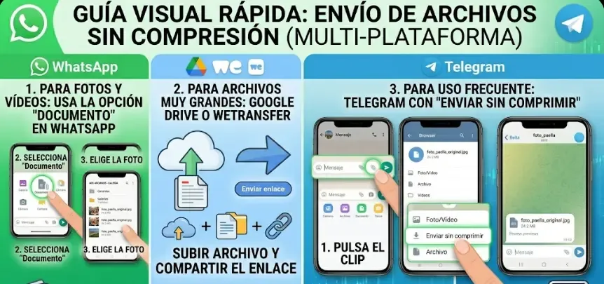 Infografía resumen: cómo enviar fotos y vídeos en alta calidad