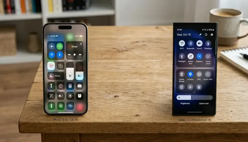 Comparativa del centro de control y ajustes rápidos en ambos sistemas