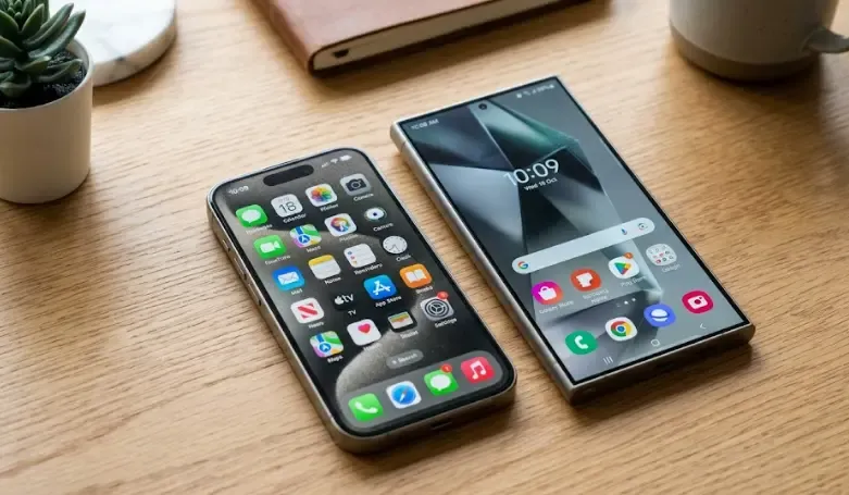 Comparativa física entre un iPhone y un móvil Android