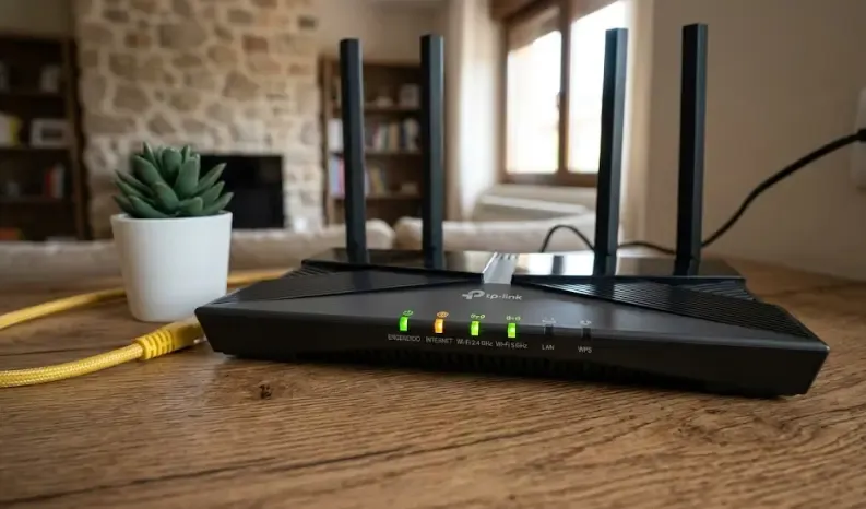 Luces del router parpadeando indicando actividad de red