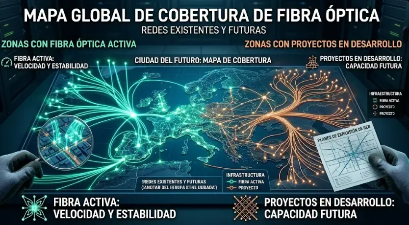 Mapa de cobertura de fibra óptica en España (simulación 2026)