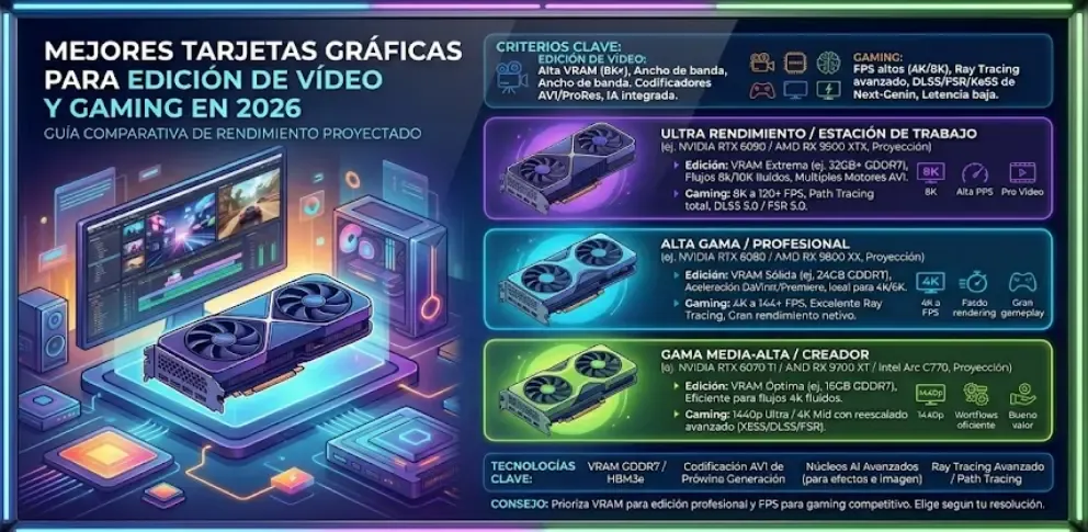 Mejores tarjetas gráficas para edición de vídeo y gaming en 2026