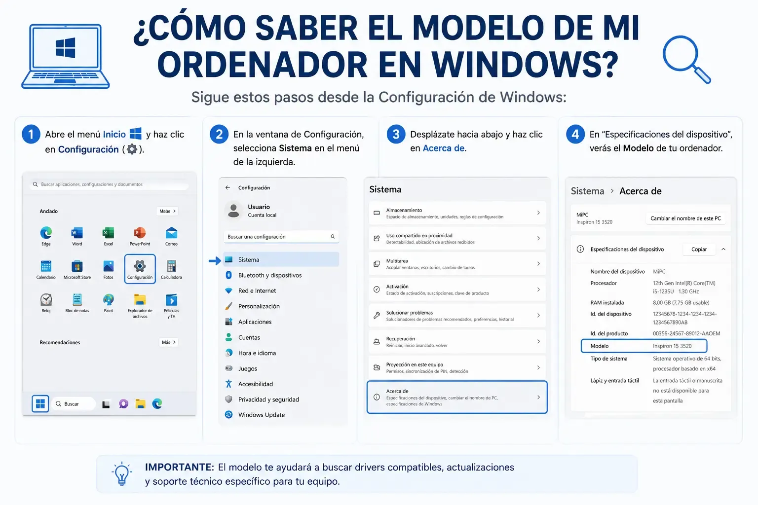 Ventana de msinfo32 mostrando el modelo del sistema