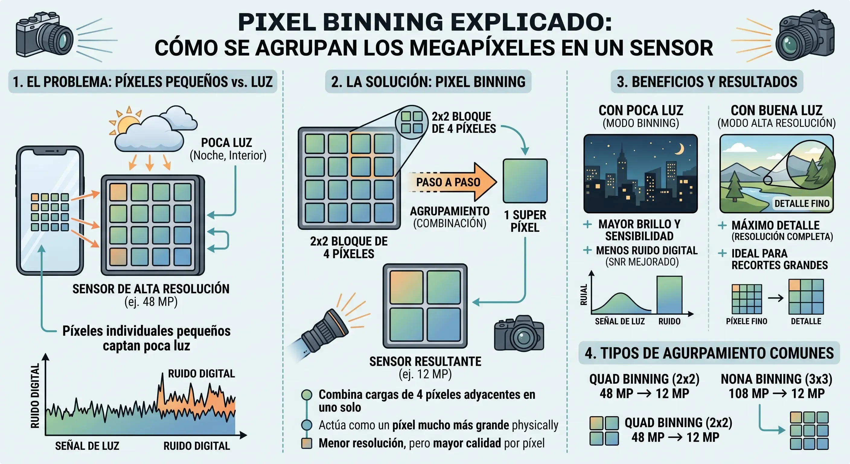 pixel binning explicado: cómo se agrupan los megapíxeles en un sensor