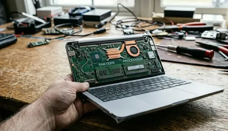 Procesador y memoria RAM de un portátil desmontado