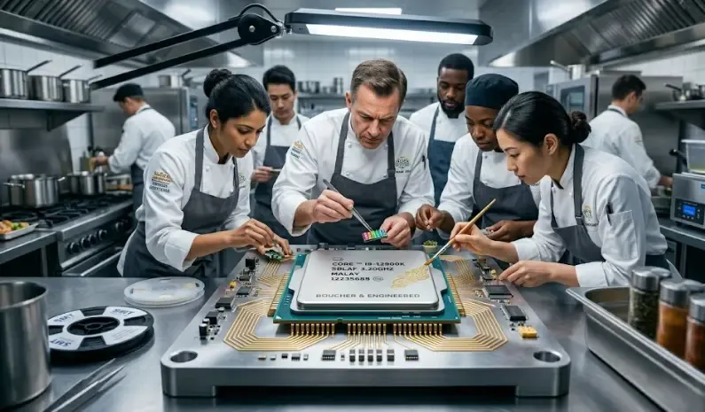 Infografía de la analogía de cocina con procesador CPU