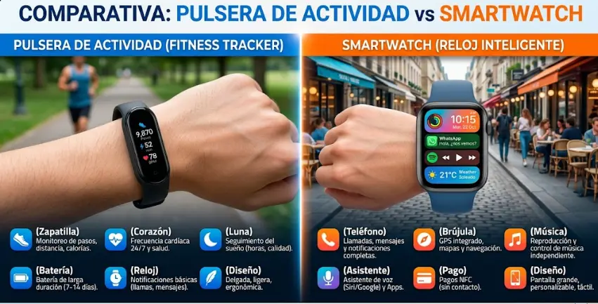 Pulsera de actividad vs. Reloj inteligente (Smartwatch): ¿Cuál comprar? (Guía 2026)