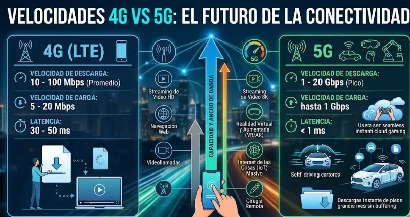 Comparativa de velocidades entre 4G y 5G en condiciones reales de uso