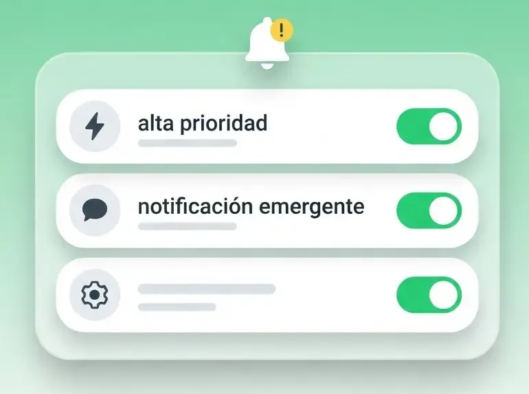 Ajustes avanzados de notificación en Android con las opciones de alta prioridad y notificación emergente